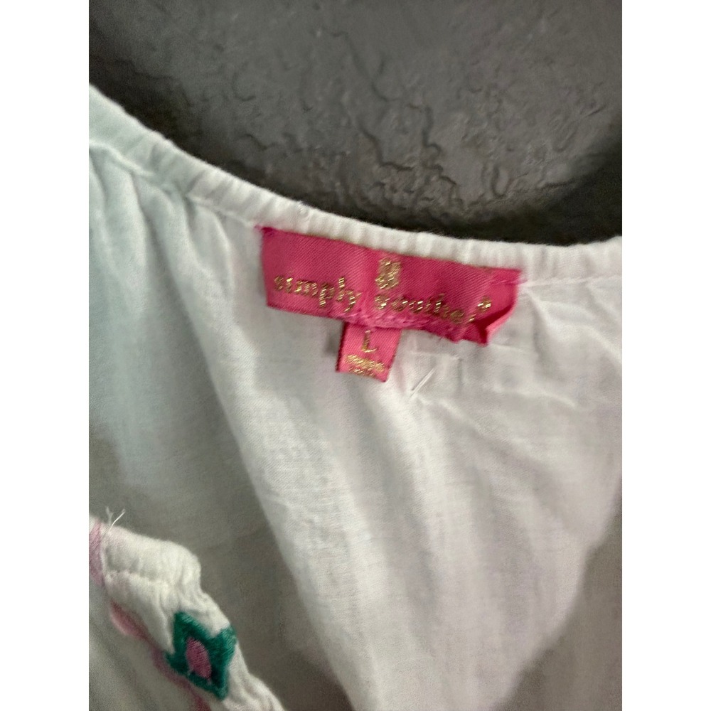 Simply Southern White Gauze Dress L Embroidered Turtle Pineapple Tiered Midi - Picture 5 of 10